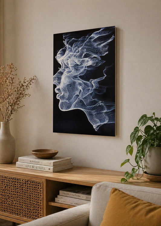 Cuadro Decorativo Mural Sin Marco 5mm - Modernos Humo Rostro Azul Gris