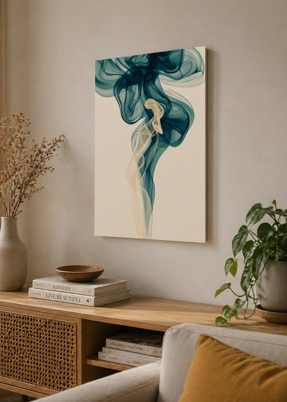 Cuadro Decorativo Mural Sin Marco 5mm - Modernos Humo Seda Verde Petroleo