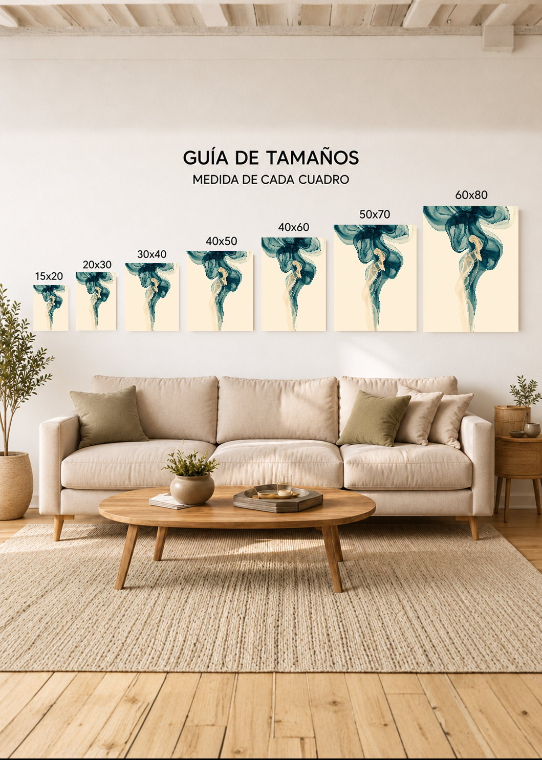 Cuadro Decorativo Mural Sin Marco 5mm - Modernos Humo Seda Verde Petroleo