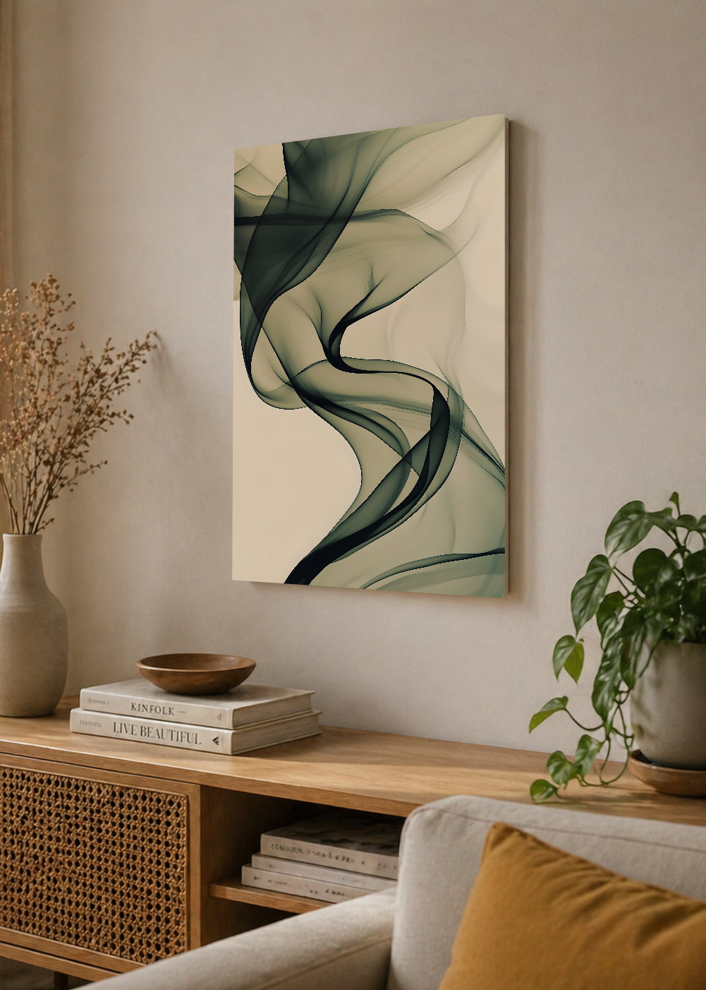 Cuadro Decorativo Mural Sin Marco 5mm - Modernos Humo Verde Oscuro Crema