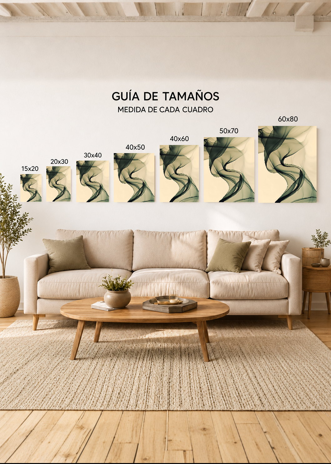 Cuadro Decorativo Mural Sin Marco 5mm - Modernos Humo Verde Oscuro Crema