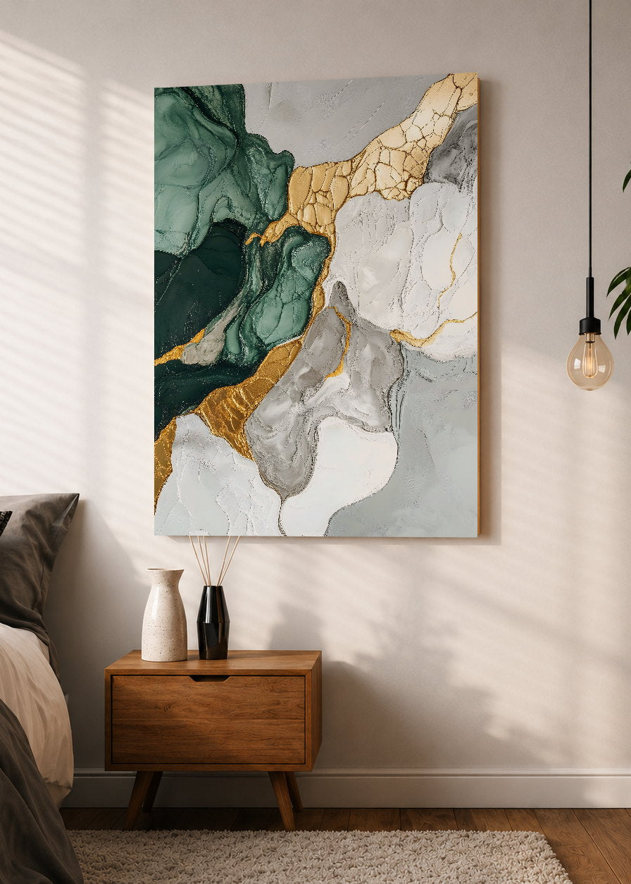 Cuadro Decorativo Mural Sin Marco 5mm - Modernos Marmol Verde Dorado