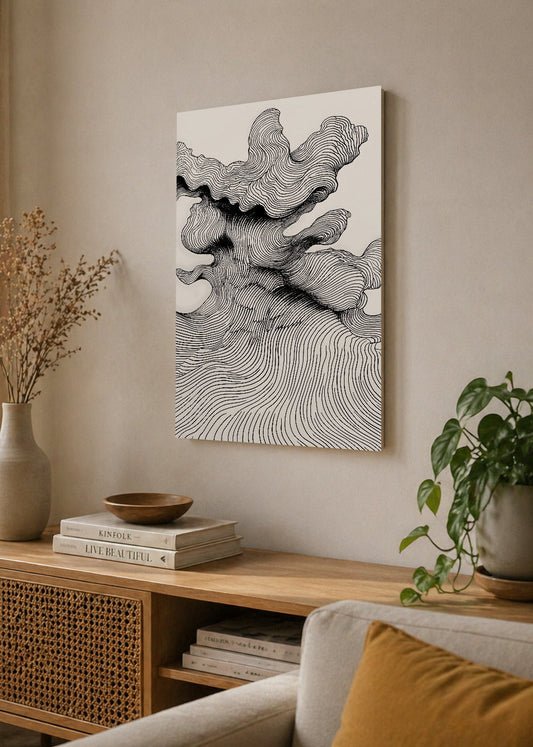 Cuadro Decorativo Mural Sin Marco 5mm - Modernos Nube Lineas Blanco Negro