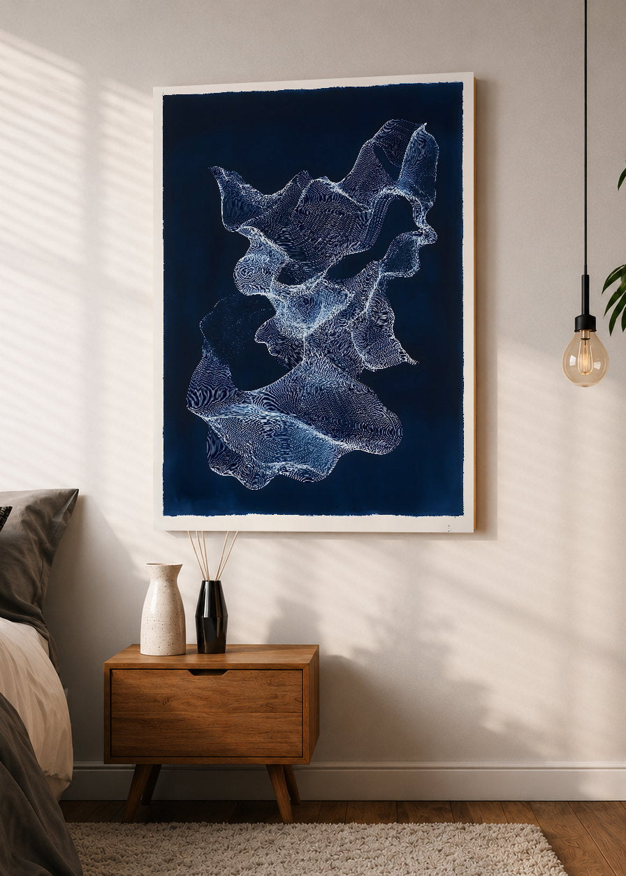 Cuadro Decorativo Mural Sin Marco 5mm - Modernos Ondas Lineas Azul Marino