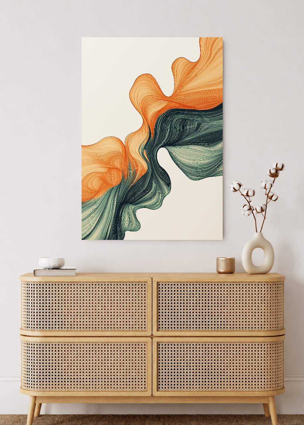 Cuadro Decorativo Mural Sin Marco 5mm - Modernos Ondas Naranja Verde