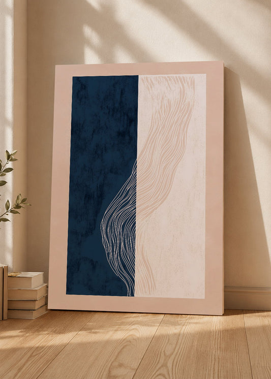 Cuadro Decorativo Mural Sin Marco 5mm - Modernos Panel Azul Marino Lineas Beige