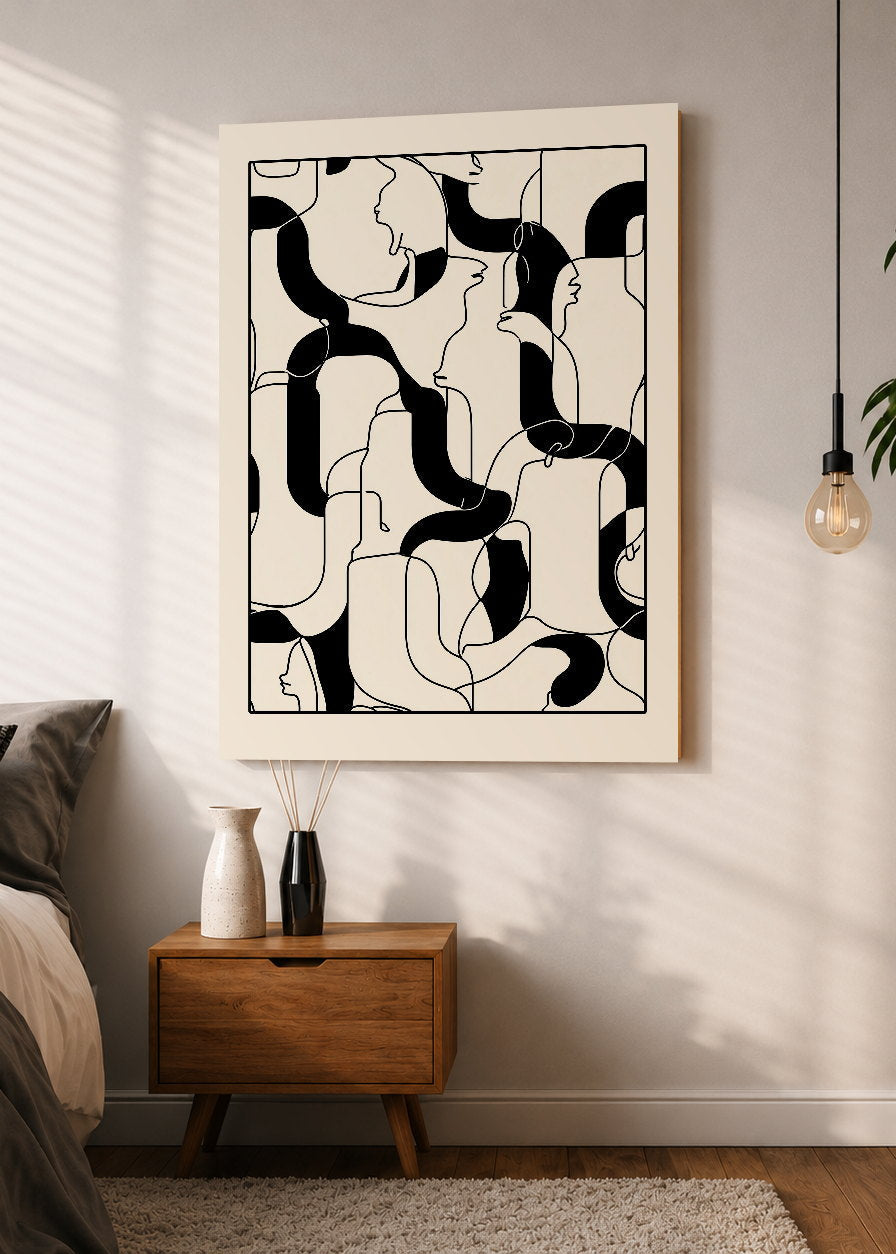 Cuadro Decorativo Mural Sin Marco 5mm - Modernos Patron Lineas Negro Crema