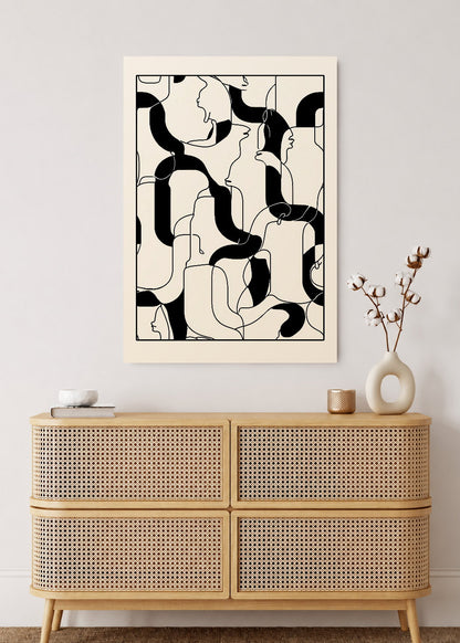 Cuadro Decorativo Mural Sin Marco 5mm - Modernos Patron Lineas Negro Crema