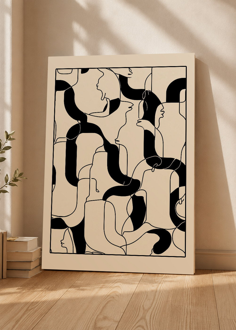 Cuadro Decorativo Mural Sin Marco 5mm - Modernos Patron Lineas Negro Crema