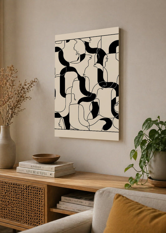 Cuadro Decorativo Mural Sin Marco 5mm - Modernos Patron Lineas Negro Crema