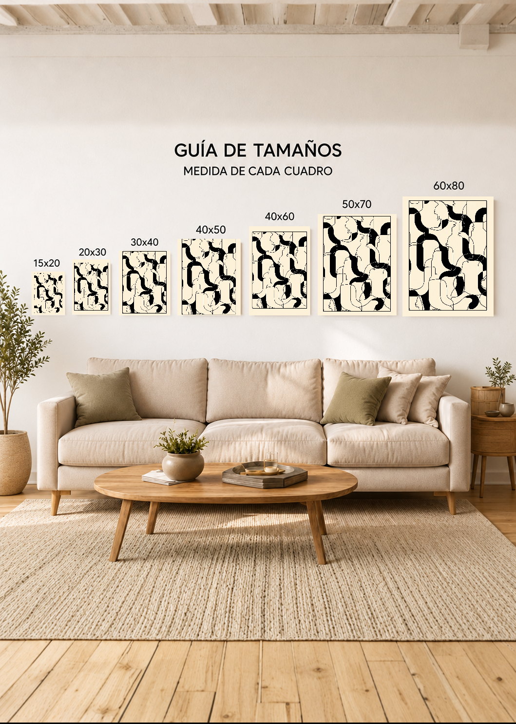 Cuadro Decorativo Mural Sin Marco 5mm - Modernos Patron Lineas Negro Crema