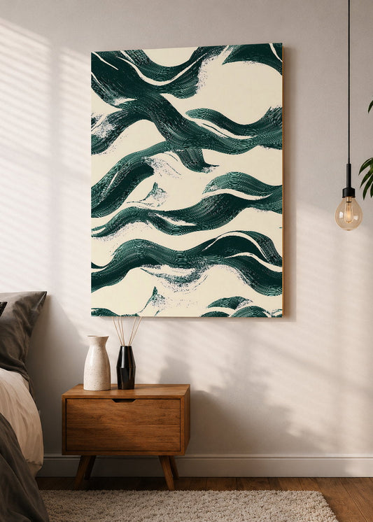 Cuadro Decorativo Mural Sin Marco 5mm - Modernos Patron Olas Verde Oscuro