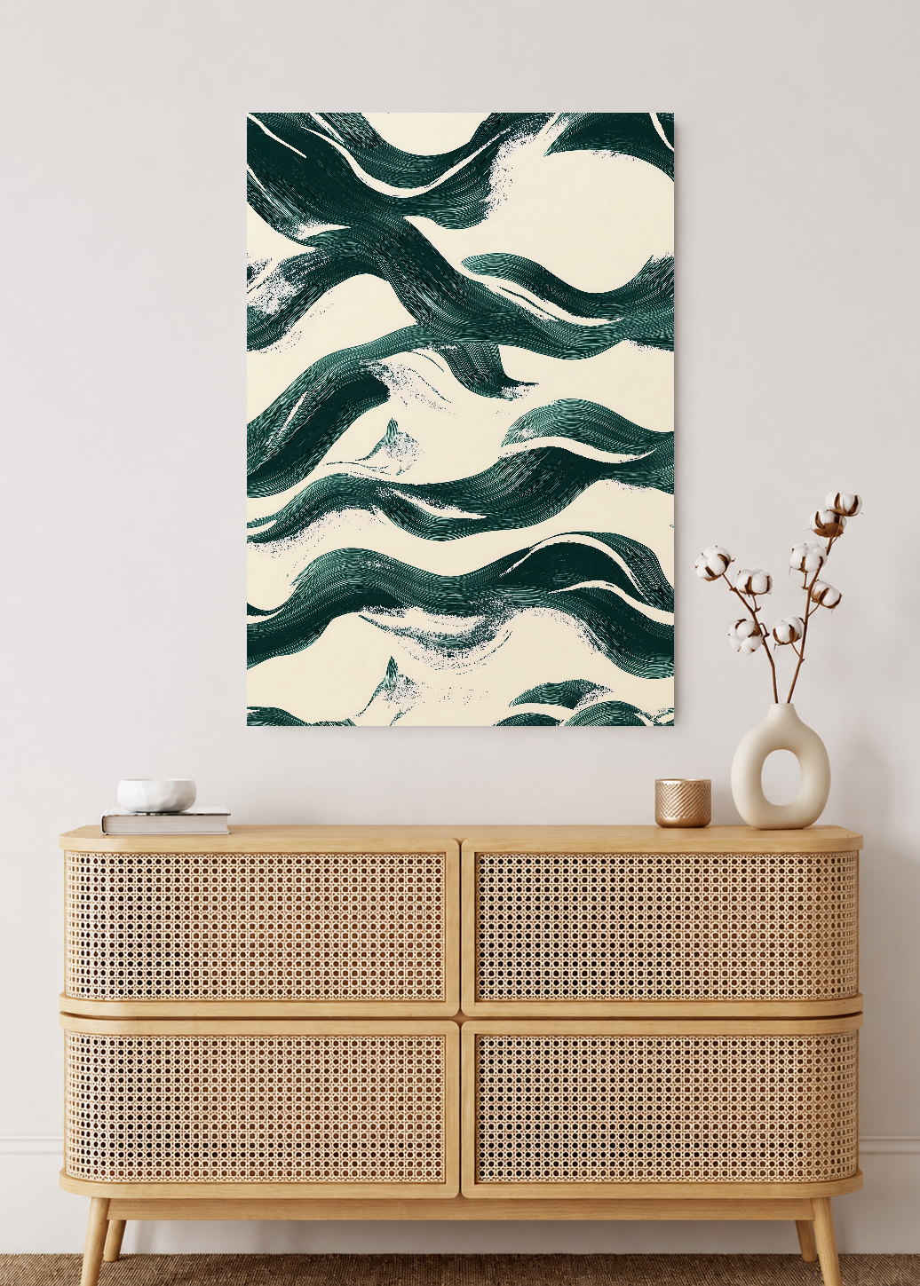 Cuadro Decorativo Mural Sin Marco 5mm - Modernos Patron Olas Verde Oscuro
