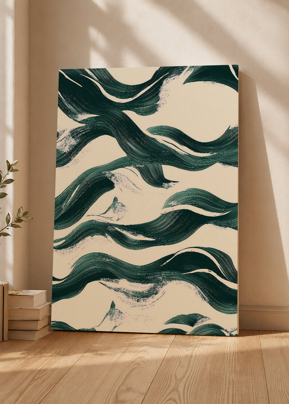 Cuadro Decorativo Mural Sin Marco 5mm - Modernos Patron Olas Verde Oscuro