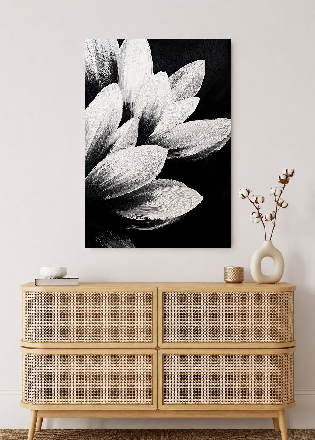 Cuadro Decorativo Mural Sin Marco 5mm - Modernos Petalos Blanco Negro