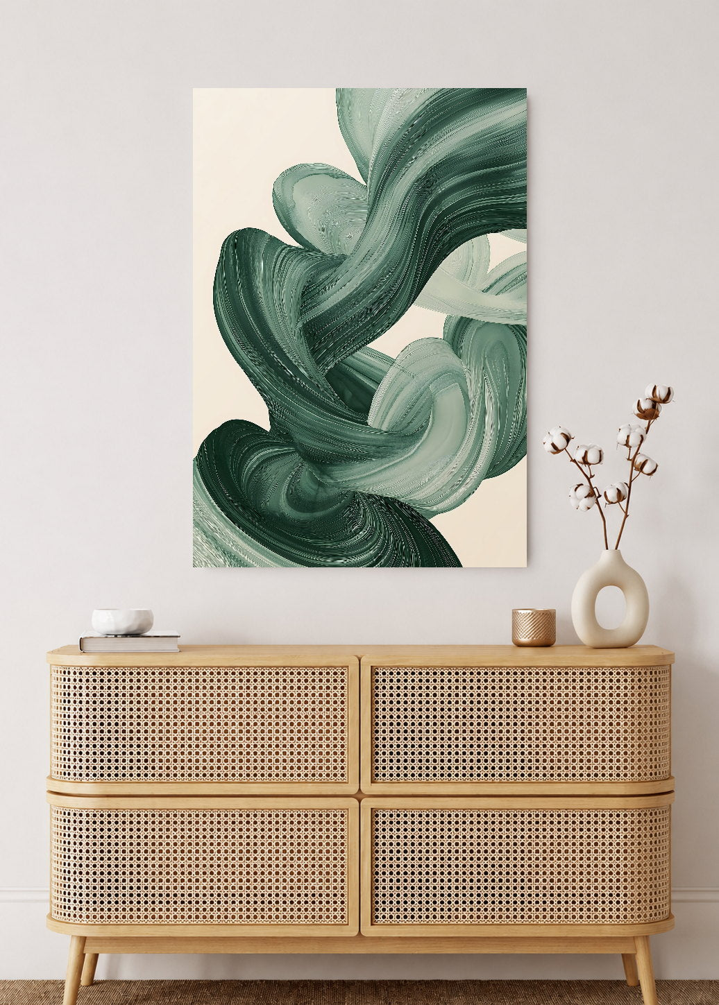 Cuadro Decorativo Mural Sin Marco 5mm - Modernos Remolino Pincel Verde Salvia