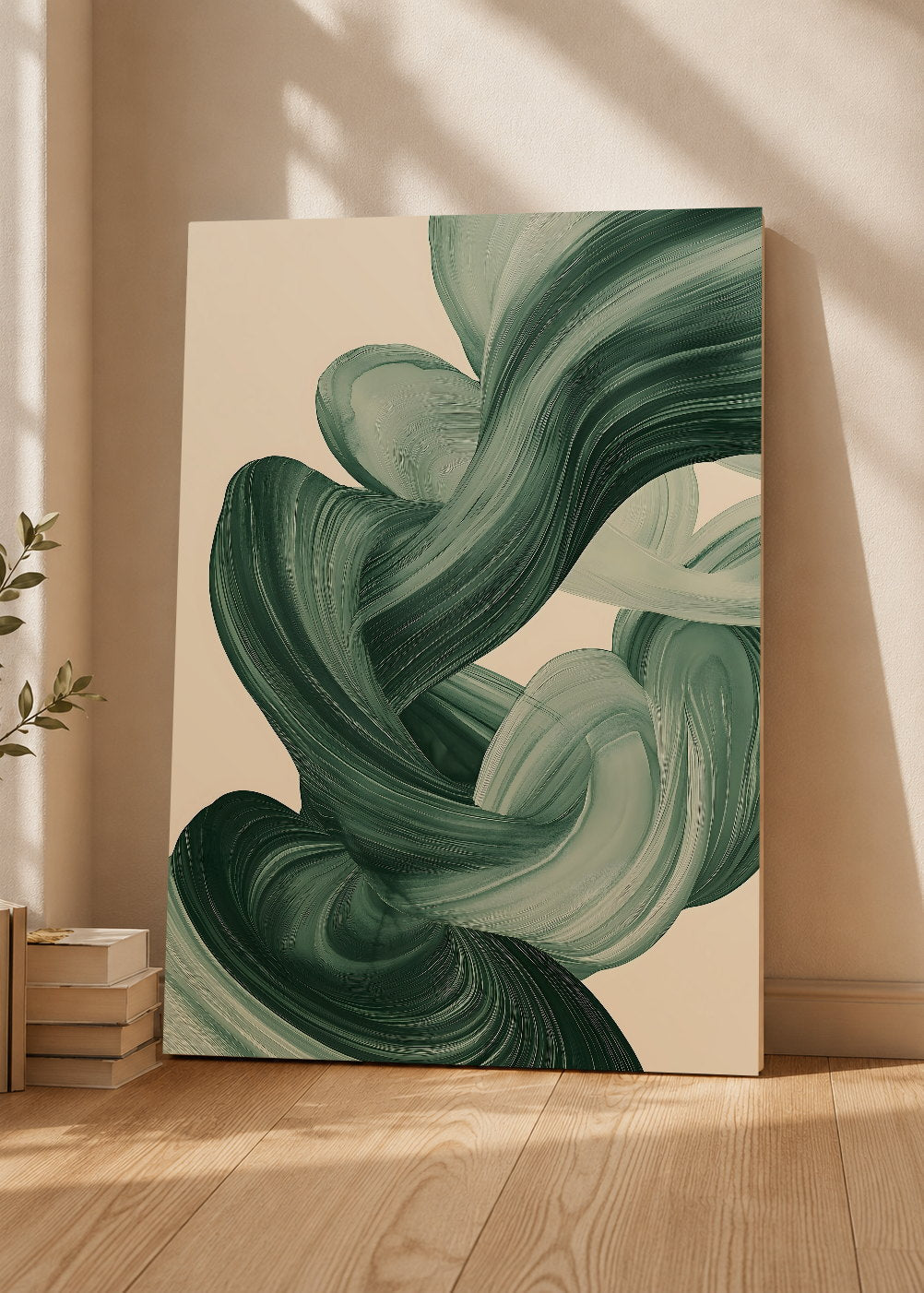 Cuadro Decorativo Mural Sin Marco 5mm - Modernos Remolino Pincel Verde Salvia