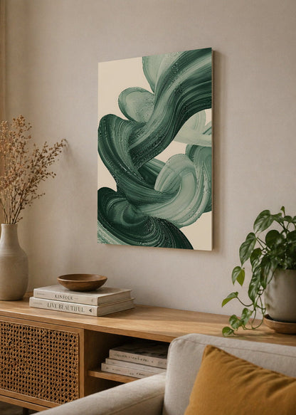 Cuadro Decorativo Mural Sin Marco 5mm - Modernos Remolino Pincel Verde Salvia