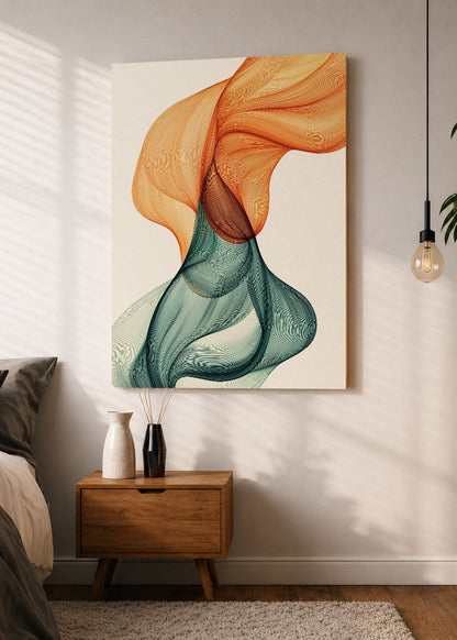 Cuadro Decorativo Mural Sin Marco 5mm - Modernos Seda Naranja Verde Salvia