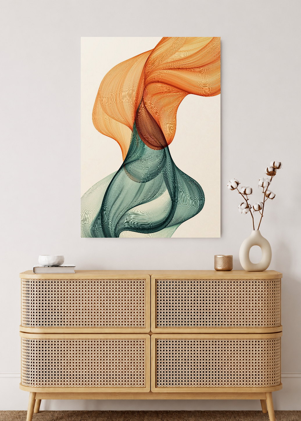 Cuadro Decorativo Mural Sin Marco 5mm - Modernos Seda Naranja Verde Salvia