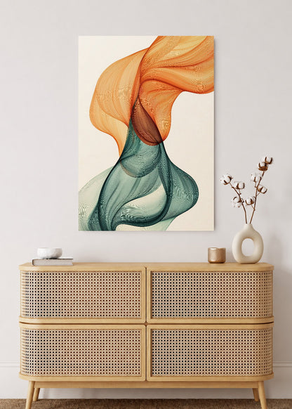 Cuadro Decorativo Mural Sin Marco 5mm - Modernos Seda Naranja Verde Salvia