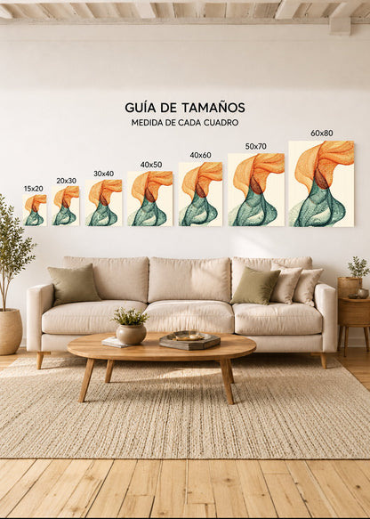 Cuadro Decorativo Mural Sin Marco 5mm - Modernos Seda Naranja Verde Salvia
