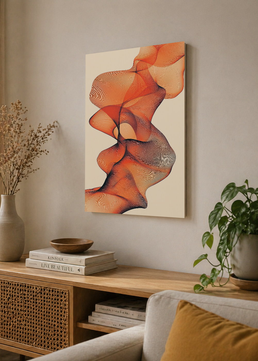 Cuadro Decorativo Mural Sin Marco 5mm - Modernos Seda Ondas Naranja Coral