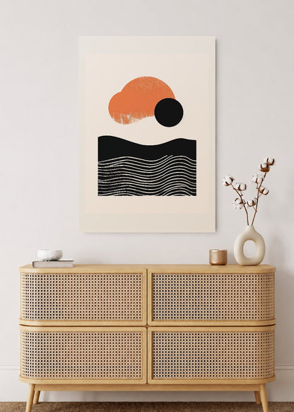 Cuadro Decorativo Mural Sin Marco 5mm - Modernos Sol Naranja Olas Negro