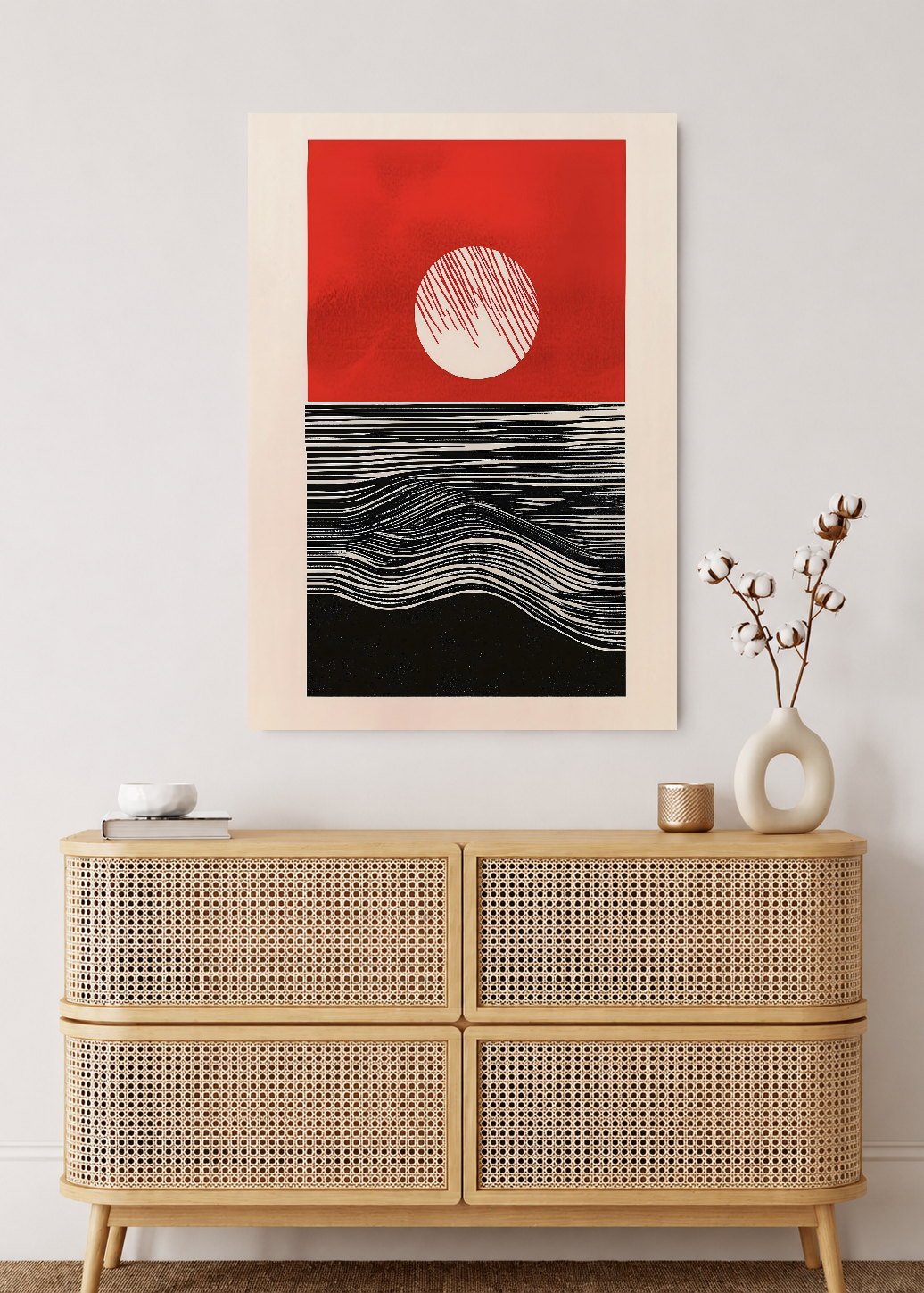 Cuadro Decorativo Mural Sin Marco 5mm - Modernos Sol Rojo Rayas Negro
