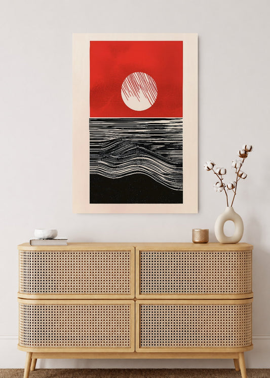Cuadro Decorativo Mural Sin Marco 5mm - Modernos Sol Rojo Rayas Negro