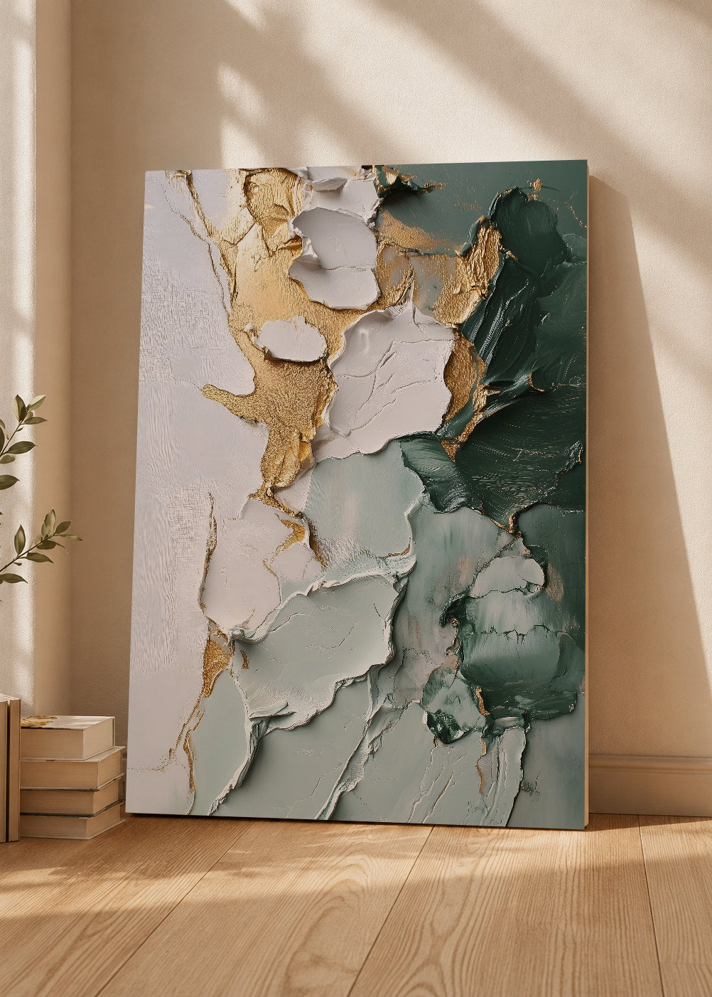 Cuadro Decorativo Mural Sin Marco 5mm - Modernos Textura Marmol Verde Dorado Blanco
