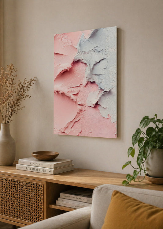 Cuadro Decorativo Mural Sin Marco 5mm - Modernos Textura Relieve Rosa Blanco