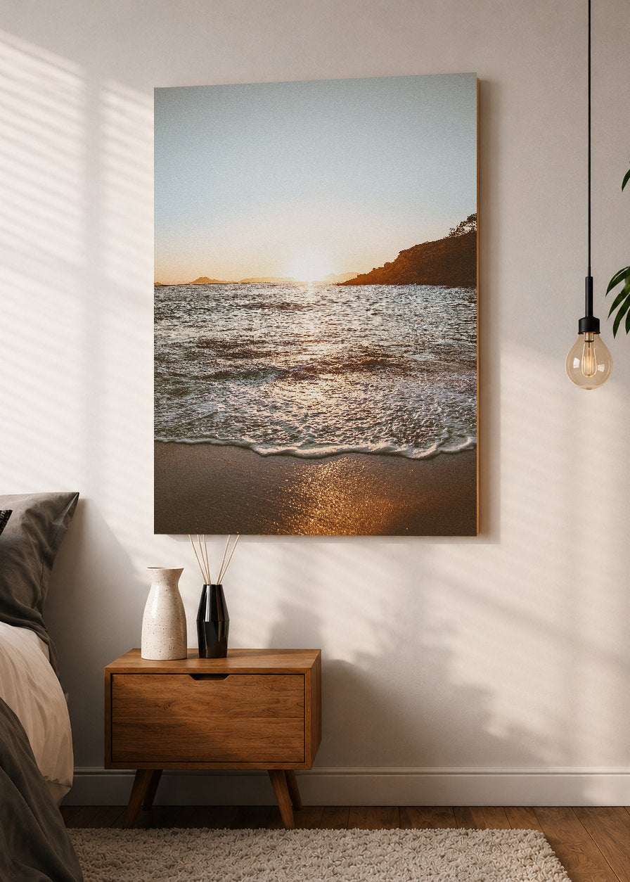 Cuadro Decorativo Mural Sin Marco 5mm - Playa, Atardecer Mar Dorado