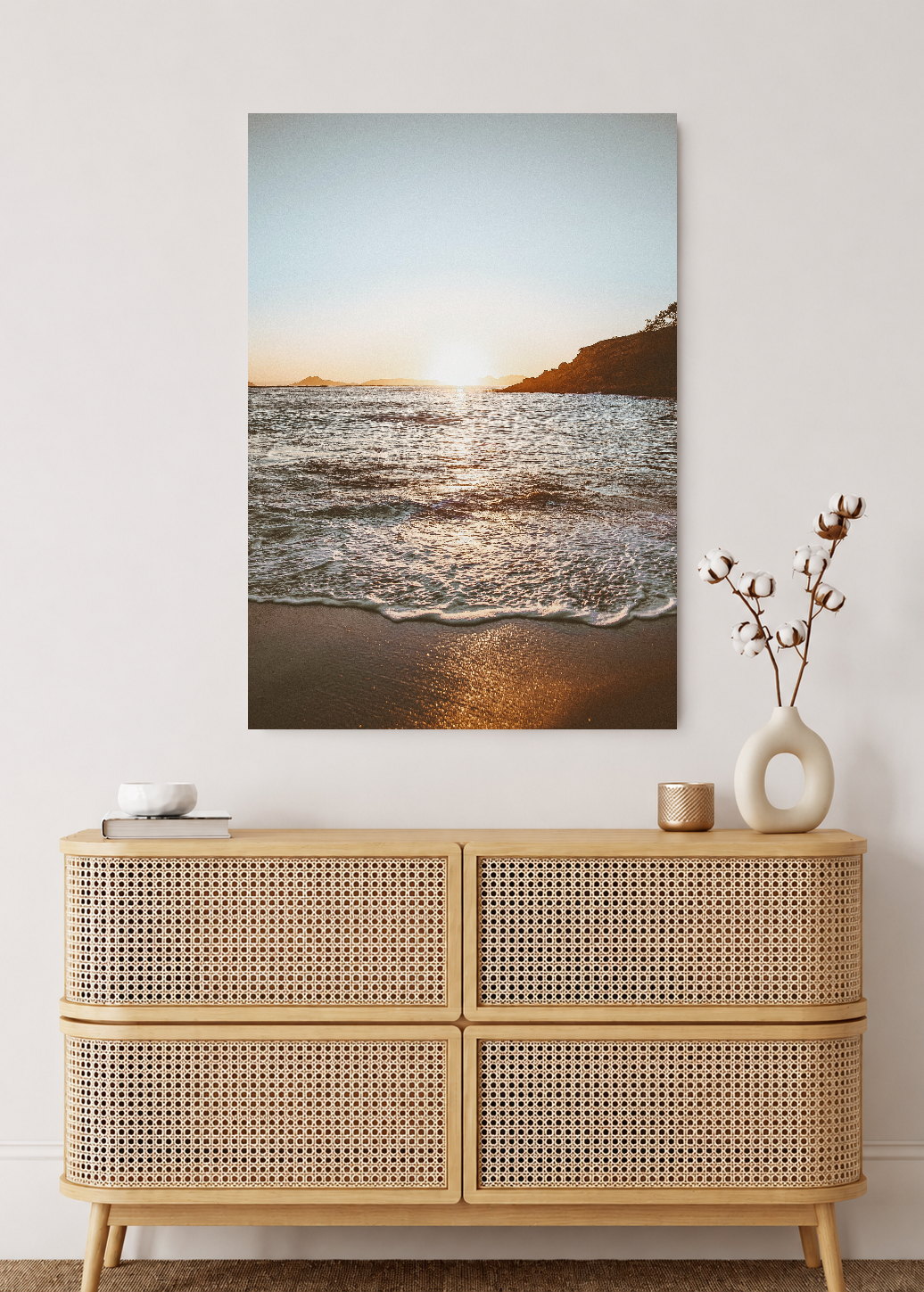 Cuadro Decorativo Mural Sin Marco 5mm - Playa, Atardecer Mar Dorado
