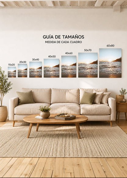 Cuadro Decorativo Mural Sin Marco 5mm - Playa, Atardecer Mar Dorado
