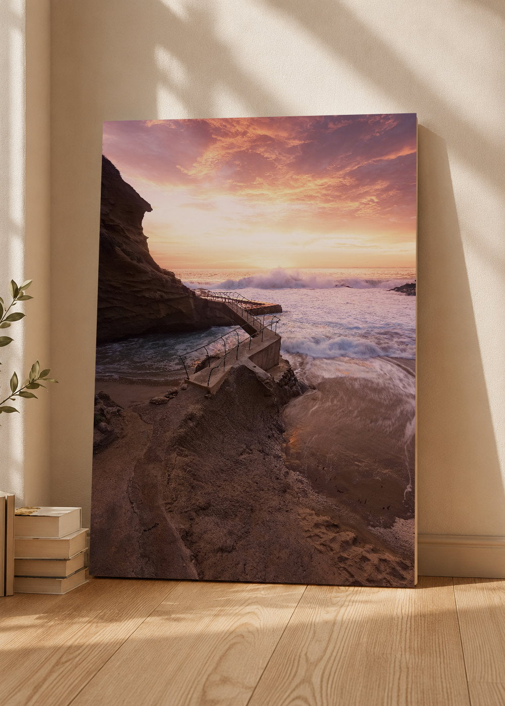 Cuadro Decorativo Mural Sin Marco 5mm - Playa, Atardecer Rocas Acantilado