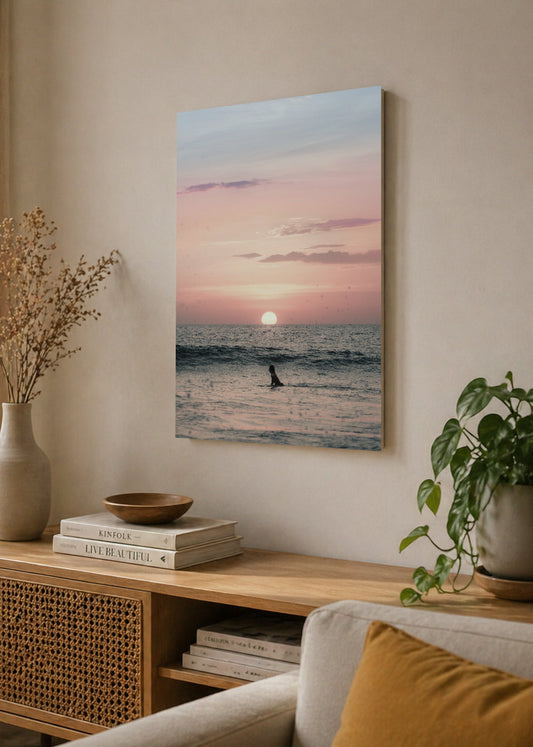 Cuadro Decorativo Mural Sin Marco 5mm - Playa, Atardecer Surfista Silueta