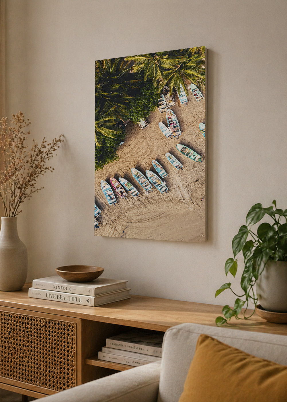 Cuadro Decorativo Mural Sin Marco 5mm - Playa, Botes Arena Palmeras