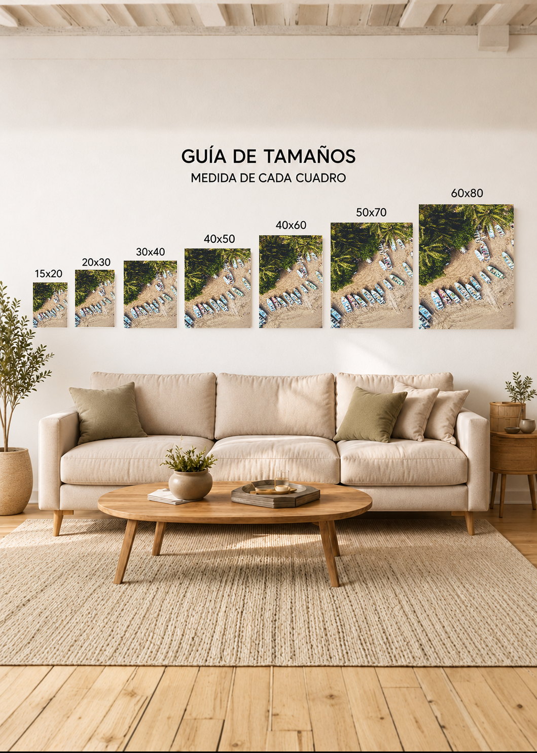 Cuadro Decorativo Mural Sin Marco 5mm - Playa, Botes Arena Palmeras