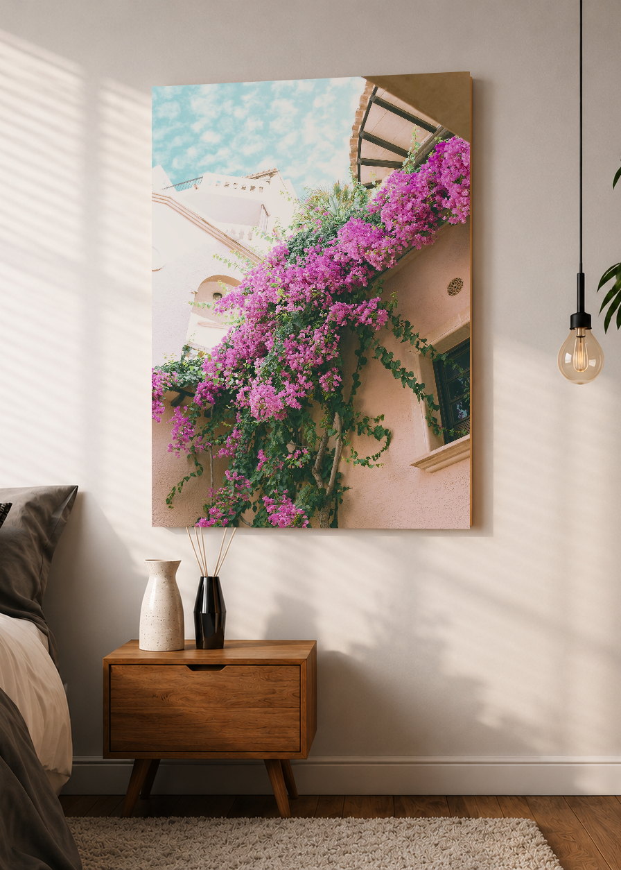 Cuadro Decorativo Mural Sin Marco 5mm - Playa, Buganvilla Pileta Fucsia