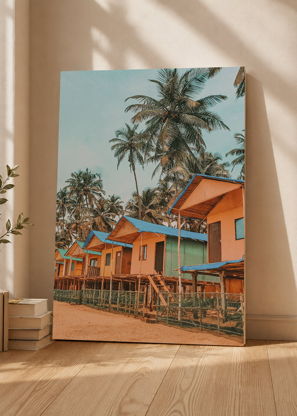 Cuadro Decorativo Mural Sin Marco 5mm - Playa, Cabañas Palafito Palmeras