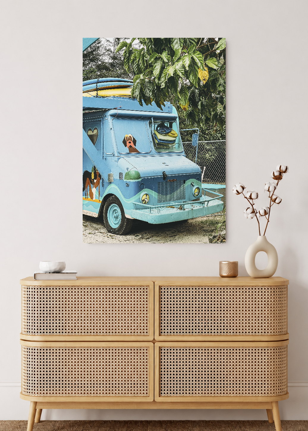 Cuadro Decorativo Mural Sin Marco 5mm - Playa, Camión Celeste Tablas
