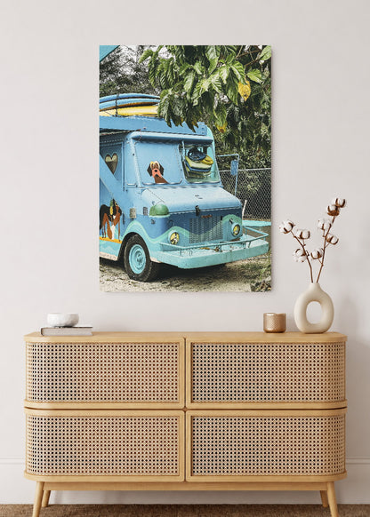 Cuadro Decorativo Mural Sin Marco 5mm - Playa, Camión Celeste Tablas