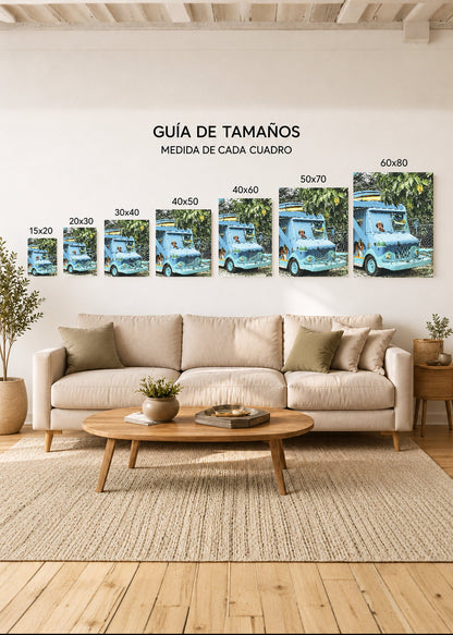 Cuadro Decorativo Mural Sin Marco 5mm - Playa, Camión Celeste Tablas