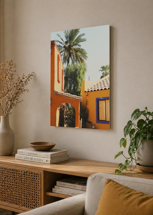 Cuadro Decorativo Mural Sin Marco 5mm - Playa, Casa Naranja Palmeras