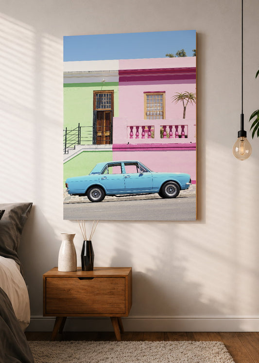 Cuadro Decorativo Mural Sin Marco 5mm - Playa, Casas Colores Auto Celeste