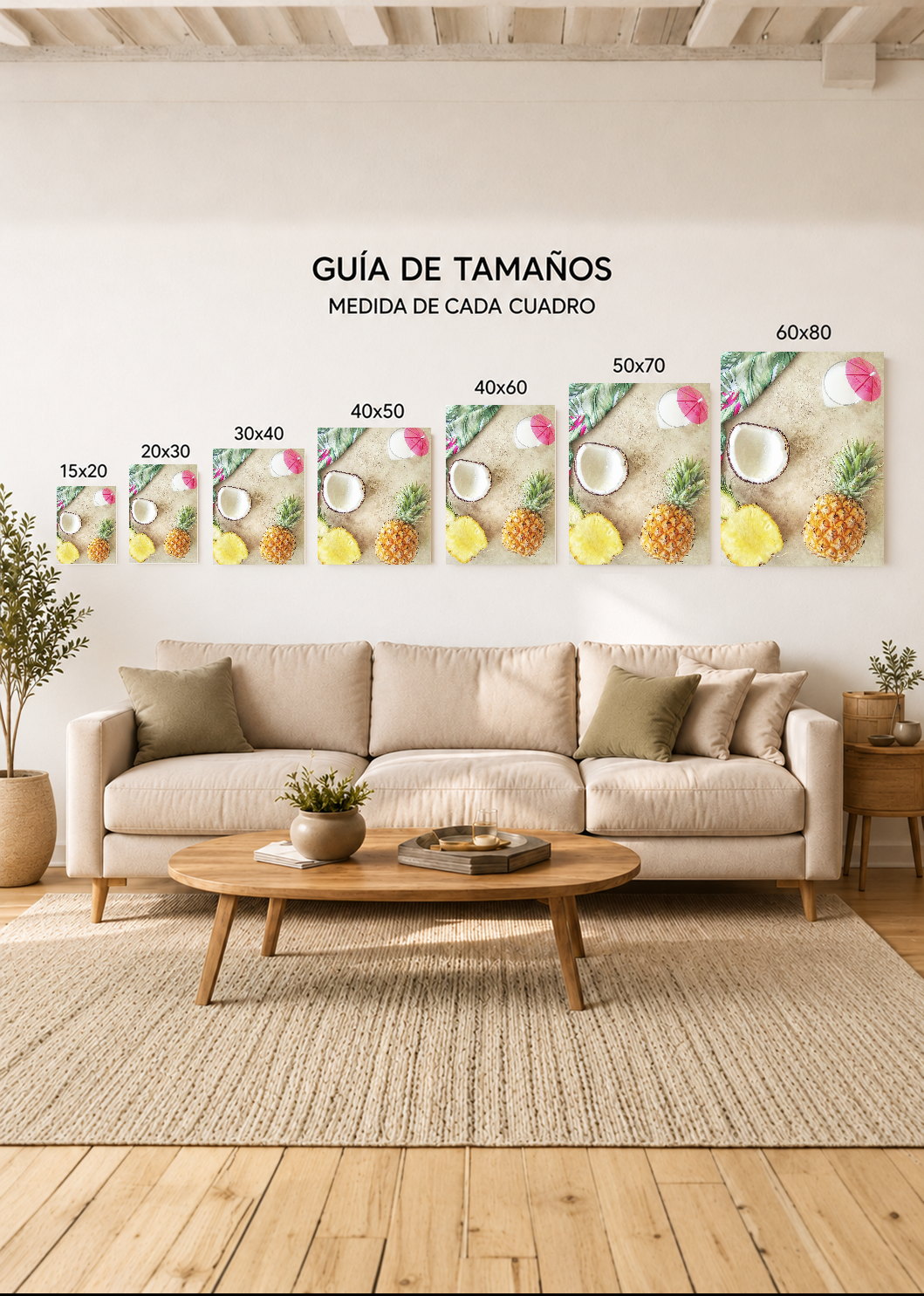 Cuadro Decorativo Mural Sin Marco 5mm - Playa, Coco Ananá Tropical