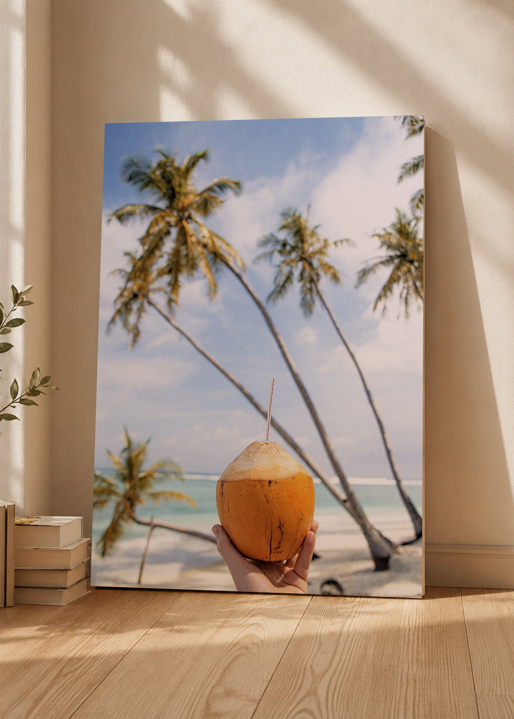 Cuadro Decorativo Mural Sin Marco 5mm - Playa, Coco Bebida Palmeras