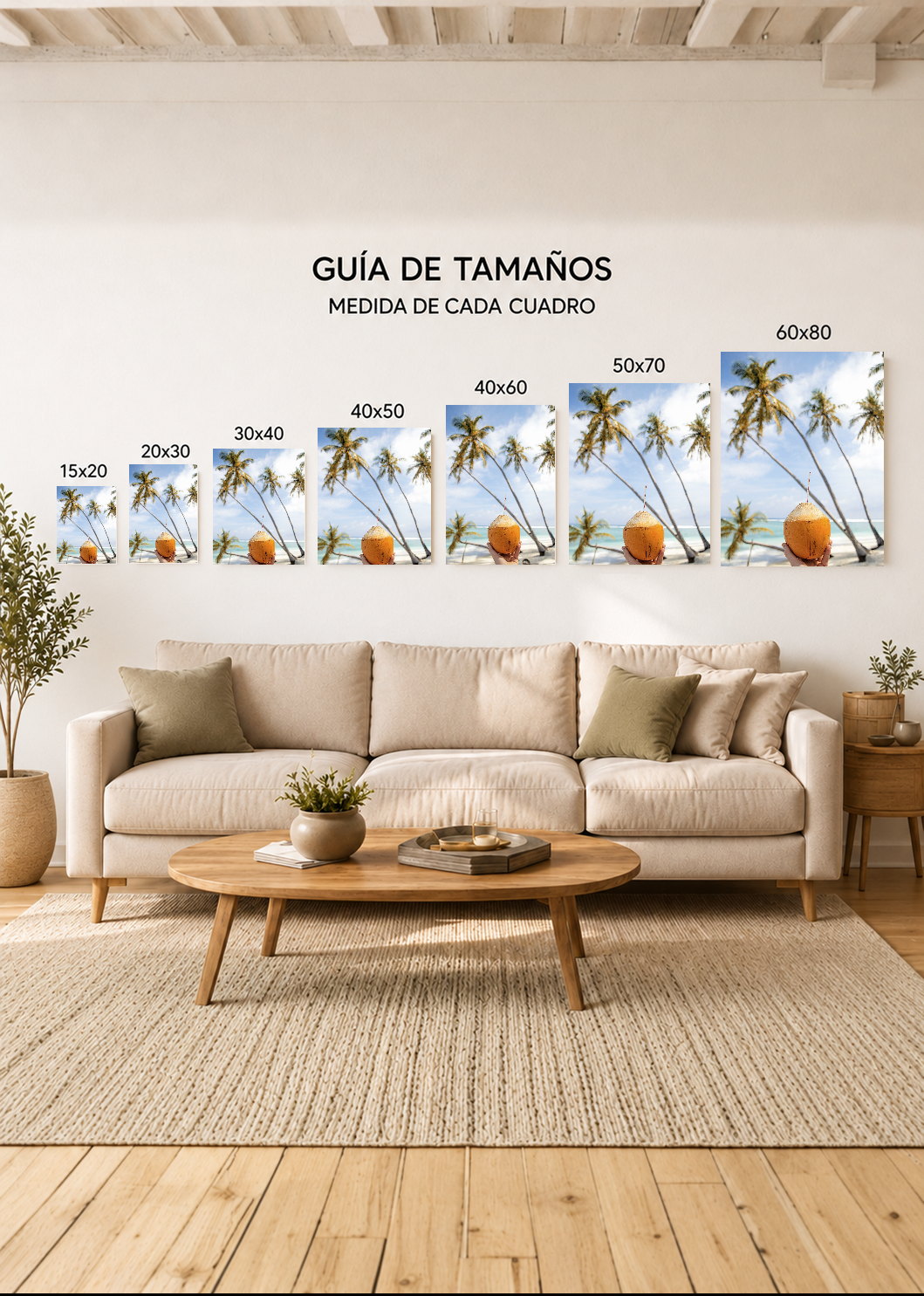 Cuadro Decorativo Mural Sin Marco 5mm - Playa, Coco Bebida Palmeras