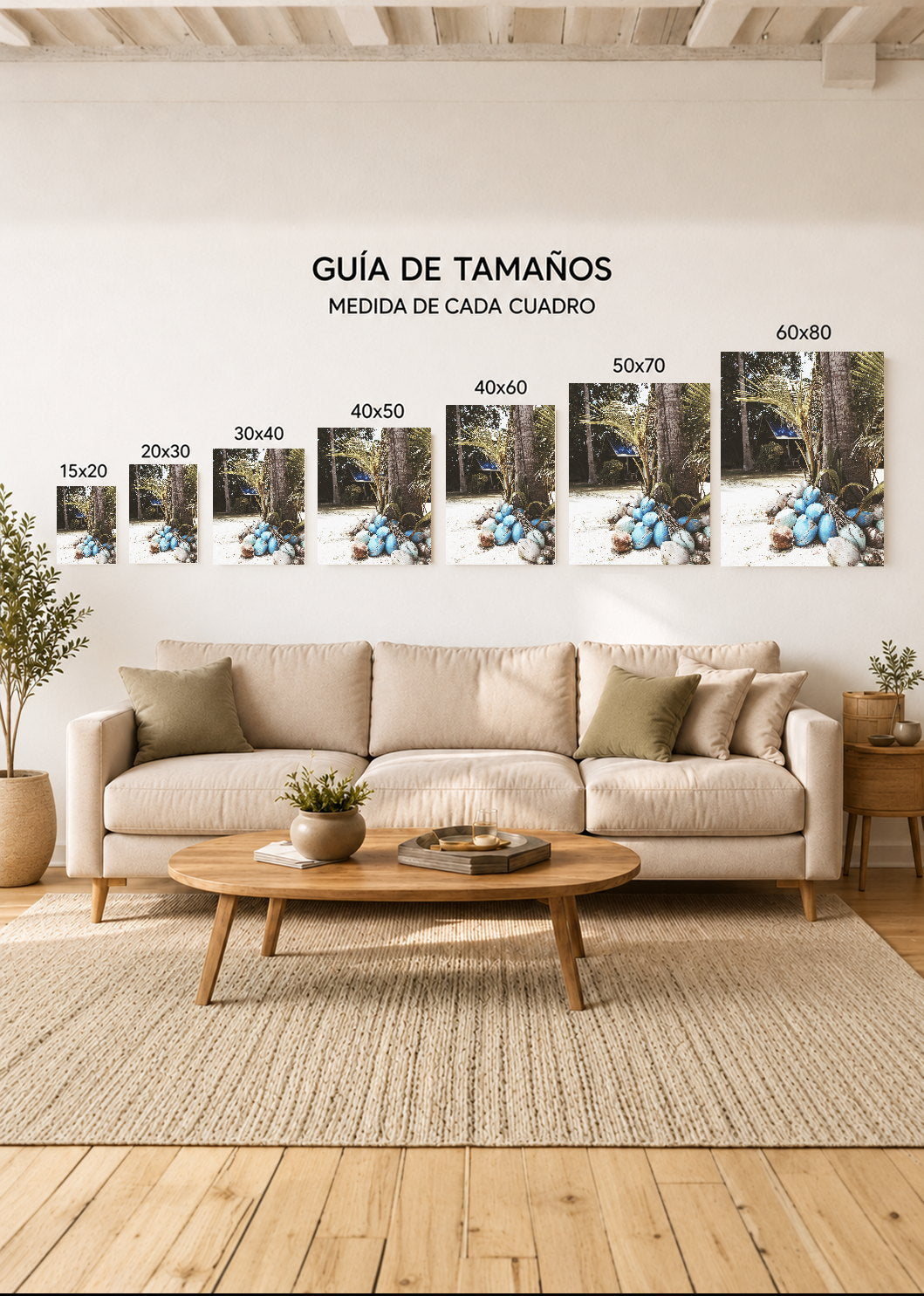 Cuadro Decorativo Mural Sin Marco 5mm - Playa, Cocos Palmeras Verde